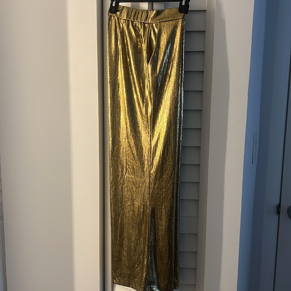 NWT Sugarlips Shiny Gold Pants wide leg with side pockets